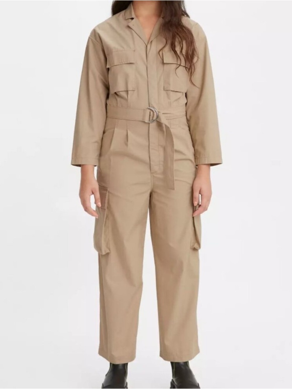 💕 LEVI’S utility jumpsuit NEW size S loose Long Sleeve in Khaki/Nomad belted
